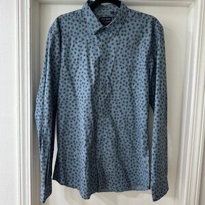 Antony Morato Blue With Black Pattern Button Up Dress Shirt, Size Extra Large